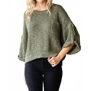 NEW TRENDSI veveret round neck roll-up sweater in olive
